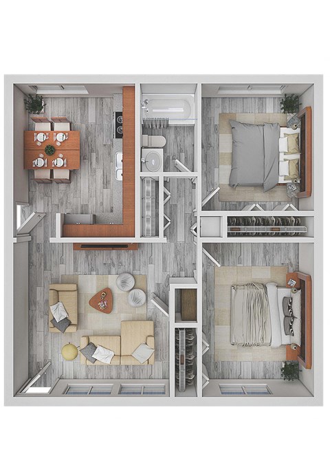 Floor plan for 2 beds, 1 bath, 711 sqft